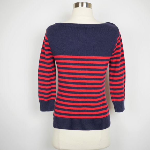LAUREN JEANS Navy blue & red striped knit sweater - Picture 5 of 8